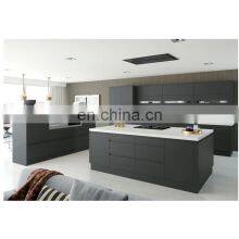 Modern Black High Gloss Lacquer Finish Handle Less German Kitchen thumbnail-5