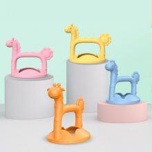 Bear Rabbit Giraffe Wooden Bpa Food Grade Colorful Hippo Silicone Teether Wrist Baby Teether Wholesale Baby Teether