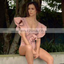 Vintage Retro One Piece Swimsuit 2021 Shoulder Ruffle Swimwear Women Belt Swimsuit Backless Bathing Suit Beachwear Monokini Swim thumbnail-4