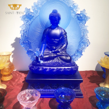 Large Custom Engineering Crystal Glass Consecrate Buddhism Temple Decor Gilding Buddha Statue Sculpture thumbnail-5