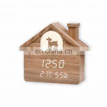 Hot Sale Modern Eco-friendly Creative Mute Home Decoration House Shape Wooden Led Alarm Clock With Light thumbnail-5