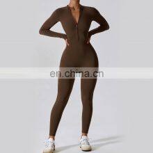 Quarter Zip One Piece Classic Jumpsuits Hot Sales Onesie Long Sleeve Leggings Sexy Rompers 78nylon 22spandex thumbnail-3