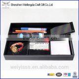 Fancy Black 4 Slots Faux Leather Sundries Tray Organizer