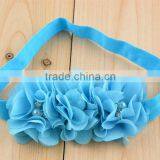 Wholesale 18color Elastic Headband With 3pcs Rhinestone Pearls Flower, Sewing Chiffon Flowers Hair Band in Europe