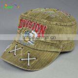 100% Cotton Fashion Flat Top Army Hat Distress Washed Fitted Military Cap thumbnail-1