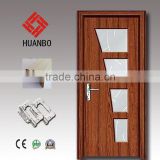High quality mdf pvc coated wood glass insert door for bathroom,toilet