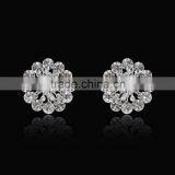 Rellecona Fashion Jewelry Flower Shape Stud Earring Inlaid CZ Gemstone in 18k White Gold Plated thumbnail-2