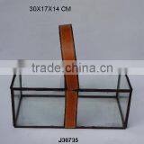 Glass and Brass Box With Brass Fittings and Leather Handle
