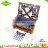Wholesale New Style Rectangular Brown Large Willow Wicker Picnic Basket for 4 Persons thumbnail-2