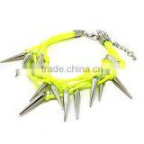Multi Layered Silver Rivet Charms Neon Silk Cord Bracelet Europe Handmade Punk Style Bracelet thumbnail-2