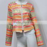 Bulk Wholesale Round Neck Jacquard Women Jacket With Gold Metal thumbnail-3