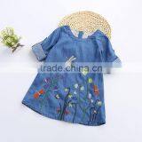 Wholesale Autumn Kids Jeans Wear Dragonfly Embroidery Flower Dress thumbnail-3