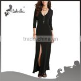 Long sleeve maxi dress with V neck muslim women long dress