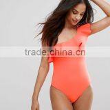 2017 MGOO Best Hot Sale Design One Piece Swimsuit Custom Your Brands One Shoulder Ruffle Swimwear With Polyamide Elastane thumbnail-3