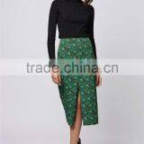 New Arrival Customized 95% Rayon 5% Spandex Floral Split Front Midi Skirts Green Split Floral Skirts thumbnail-2