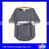 OEM wholesale fashionable cotton o-neck long sleeve striped tshirt for women