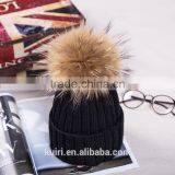 Factory Wholesale Knitted Hat With Real Raccoon Fur Ball thumbnail-3