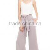 2017 OEM Women Tie Sash High Waist Fully Lined Pants thumbnail-3