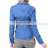 New Slim Fit Long Sleeves Denim Dress Shirts for Women With Two Pockets thumbnail-2