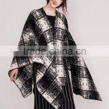 Ladies Cashmere Cotton Knitted Plaid Poncho With High Quality thumbnail-3
