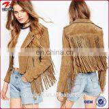 Asymmetric Zip Front With Fringing in Suede Biker Women Jacket thumbnail-1