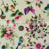 Organic Stretch Silk Satin Charmeuse Fabric With Embroidery-like Flower Birds Pattern