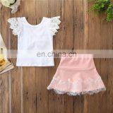 Baby Girl Outfit Kids White Tops + Pink Skirt 2pcs Set Summer Boutique Cloth for 1-6T thumbnail-4