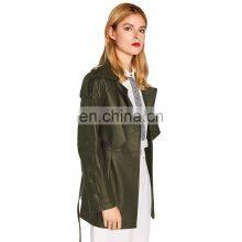 Army Green Lambskin Genuine Leather Motorcycle BlazarJacket With Belt for Women thumbnail-2