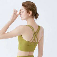Yoga Workout Sports Bras for Women Criss Cross Back Medium Support Running Bra With Removable Cups thumbnail-2