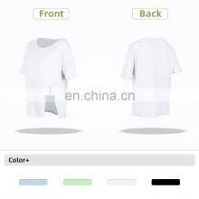 Mesh Side Slit Womens Sports Wear Gym Tshirts Top Selling O Neck Polyester Smocked Tops thumbnail-5