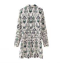 2025 New Fashion Lapel Long-Sleeve Single-Breasted Printed Waist-Hugging Mini Dress thumbnail-3