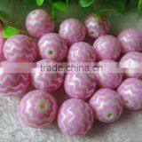 Pink Color 20MM Round Acrylic Pearl Zig zag Chevron Strips Beads for Fashion Kids Necklace Jewlery, Best Selling