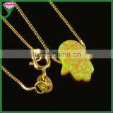 Fashion 11x13mm OP55 Gold Plating Sterling Silver Pink Synthetic Opal Hamsa Halskette thumbnail-5