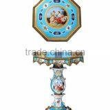 Imitate Figurine Porcelain Center Table With Brass Mounted Edge, Hand Painting European Small Round Table Inlaid Ceramic Desktop thumbnail-2