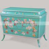 Antique Hand Carved Classic Curio Cupboard Inlaied Seasell Mosaic, Gold Gilding Wooden Display Cabinets With Flowers Paint Motif thumbnail-4