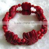 Wholesale 7" 15-20mm Red Natural Carved Coral Gemstone Bracelet thumbnail-1