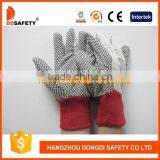 DDSAFETY 2017 Red Knit Wrist Canvas Working Safety Glove High Quality White Polka Dot Glove