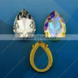 DZ-3003 Teardrop Clear 18x25mm Crystal Metal Setting Sew On Rhinestones thumbnail-1