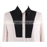 Direct Factory Supply Long Sleeve White Black Contrast Simple Design Elegant Chiffon Blouse for Middle Aged Women thumbnail-3