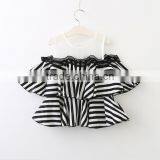 Wholesale Children Clothing Usa Girls White and Black Strip Blouse Design Patterns Back Neck thumbnail-1
