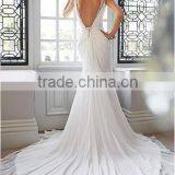 New Beaded v Neck Backless Spaghetti Strap Simple Bridal Gowns thumbnail-2