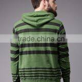 Green Black Striped Hooded Sweatshirt Custom Wholesale Long Sleeves Kangaroo Pocket Ribbed Hem Sweater 60% Cotton 40% Polyester thumbnail-4