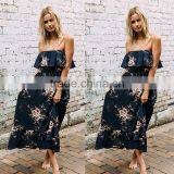 Off Shoulder Ruffle Long Maxi Dress Floral Print Summer Beach Dress Apparel thumbnail-1