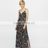 Spaghetti Strap and V-neck Ladies Hem Split Sleeveless Maxi Dress thumbnail-5