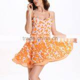 Slip Dress Backless Printed Leaf Pattern New Ladies Fashion Dress Design 2017 Girls Dress thumbnail-5