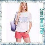 2016 Manufacturers China Ladies Sexy White Silk Printed Scoop Neck Cotton Tee Shirts thumbnail-2