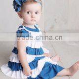 2017 Adorable Organic Cotton Baby Rompers Wholesale Baby Blue Solid Color Ruffle Clothes thumbnail-6