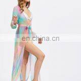 Plunging M-Slit Self Tie Chiffon Bikini Cover Up Beach Dress thumbnail-4