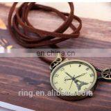 Vintage Eiffel Tower Logo Bronze Pocket Watch With Leather Chain thumbnail-2