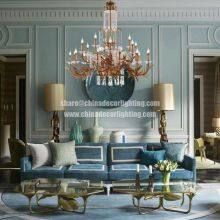 Large Villa Hotel Lobby Chandelier Classic French Solid Brass K9 Crystal Raindrop Chandelier Lighting Pendant Lamp